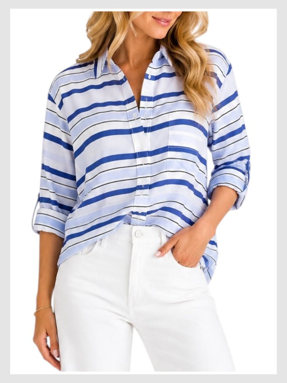 Equipment Femme Striped Cotton Button-Down Shirt Blue White S